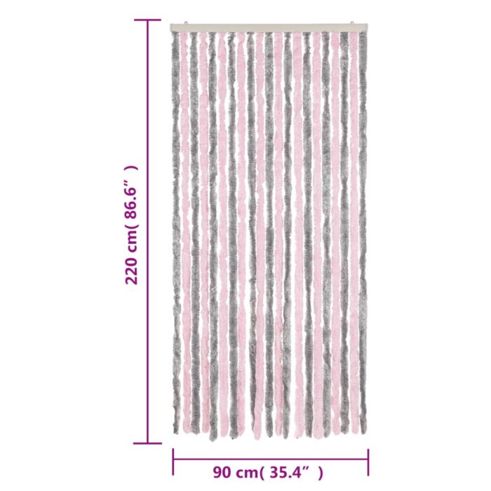 Rideau anti-mouches gris argenté et rose 90x220 cm chenille – Image 5