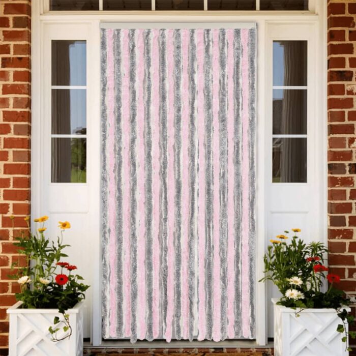 VXL8721012467910_m_en_hd_1.jpg Rideau anti-mouches gris argenté et rose 90x220 cm chenille – Image 1