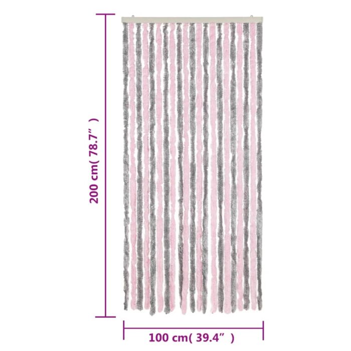 Rideau anti-mouches gris argenté et rose 100x200 cm chenille – Image 5