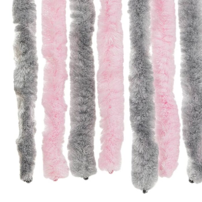 Rideau anti-mouches gris argenté et rose 100x220 cm chenille – Image 4