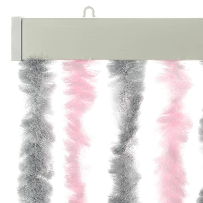 Rideau anti-mouches gris argenté et rose 100x230 cm chenille – Image 2
