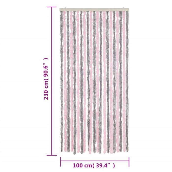Rideau anti-mouches gris argenté et rose 100x230 cm chenille – Image 5