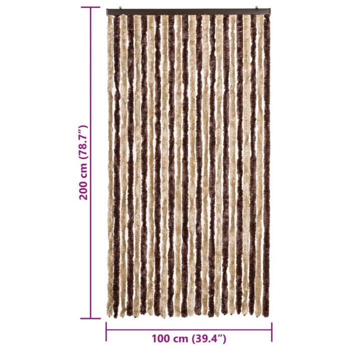 Rideau anti-mouches beige et marron clair 100x200 cm chenille – Image 5