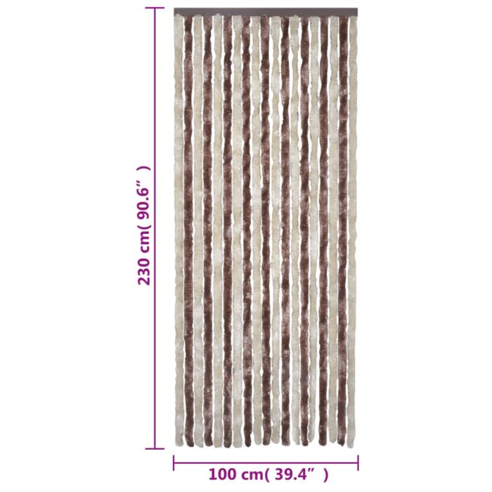 Rideau anti-mouches beige et marron clair 100x230 cm chenille – Image 3
