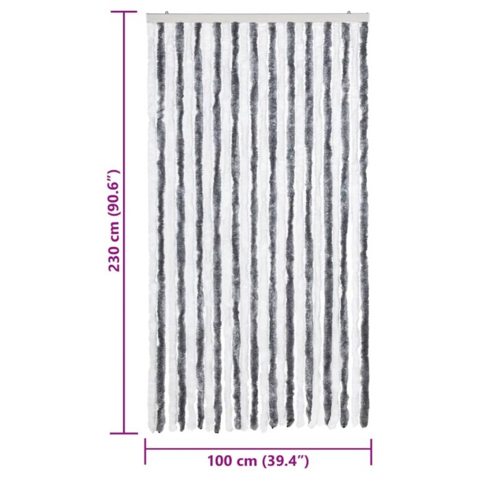 Rideau anti-mouches gris et blanc 100x230 cm chenille – Image 5