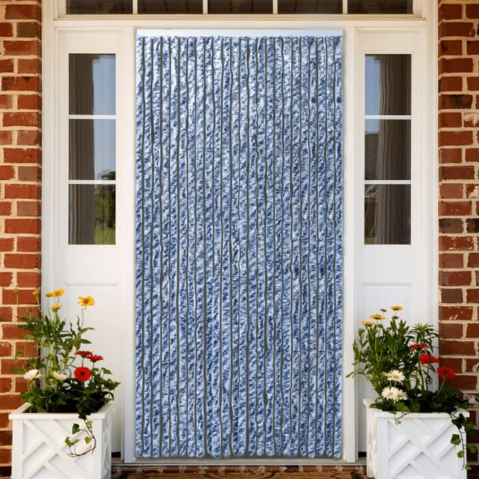 Rideau anti-mouches bleu et blanc 100x200 cm chenille – Image 1