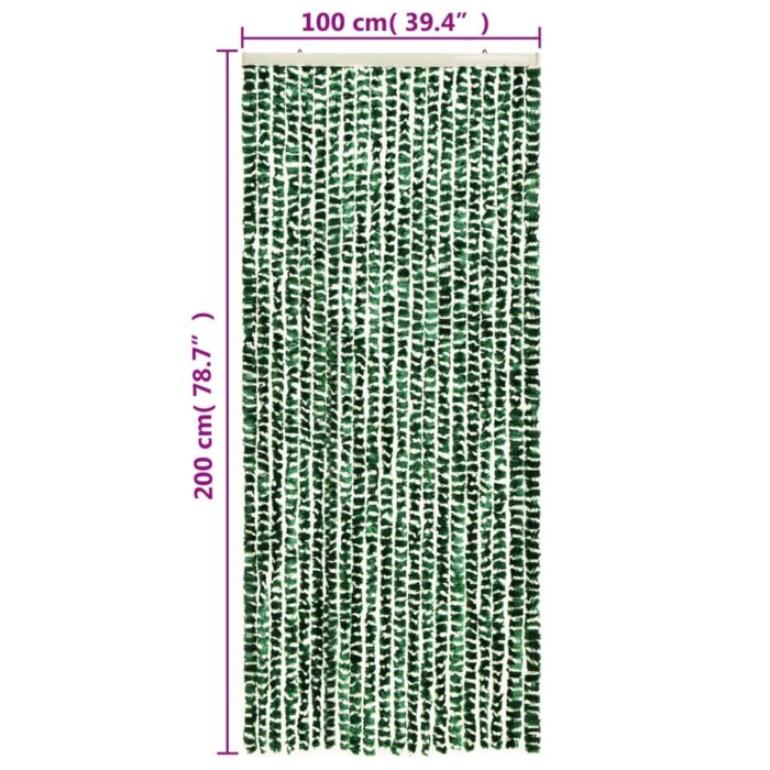 Rideau anti-mouches vert et blanc 100x200 cm chenille – Image 4