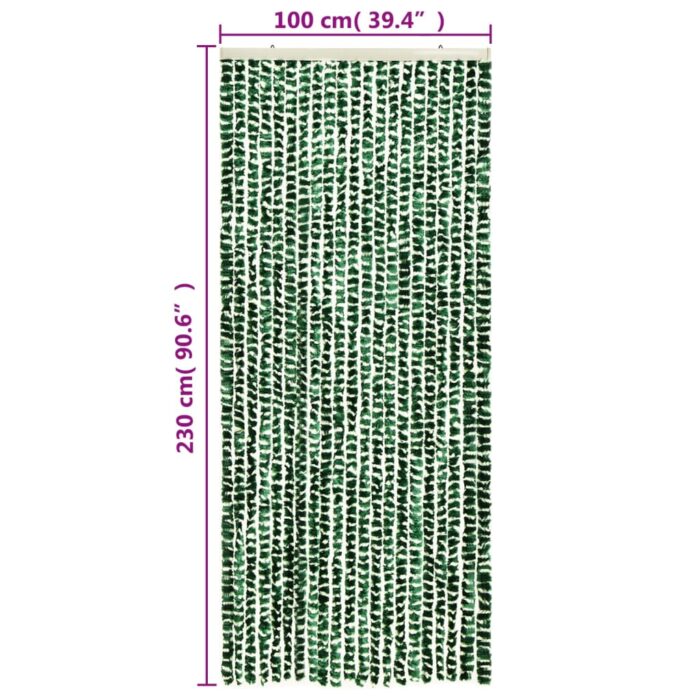 Rideau anti-mouches vert et blanc 100x230 cm chenille – Image 4