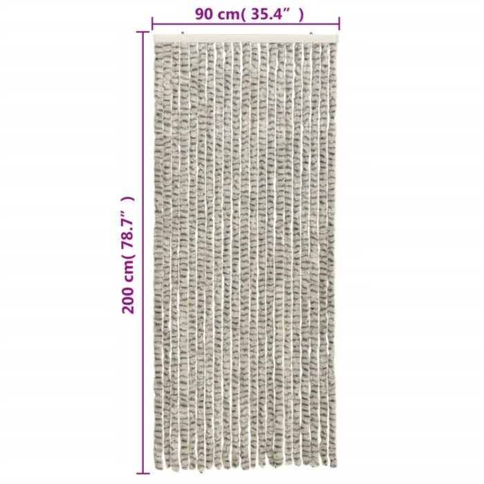 Rideau anti-mouches gris clair et gris foncé 90x200 cm chenille – Image 4