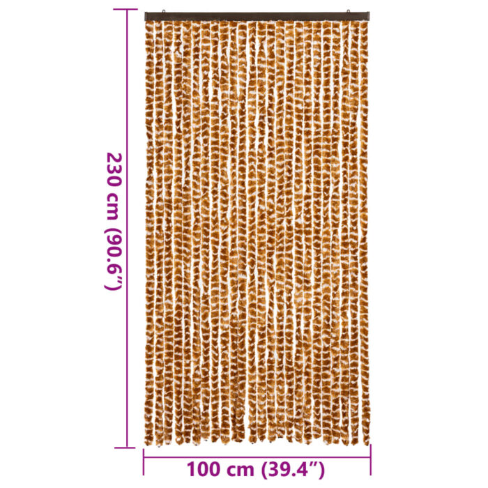 Rideau anti-mouches ocre et blanc 100x230 cm chenille – Image 5