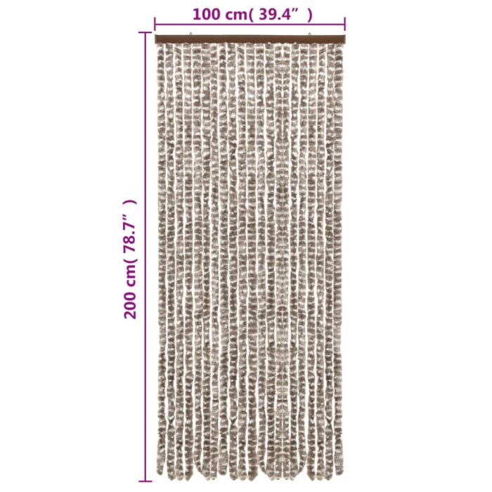 Rideau anti-mouches taupe et blanc 100x200 cm chenille – Image 4