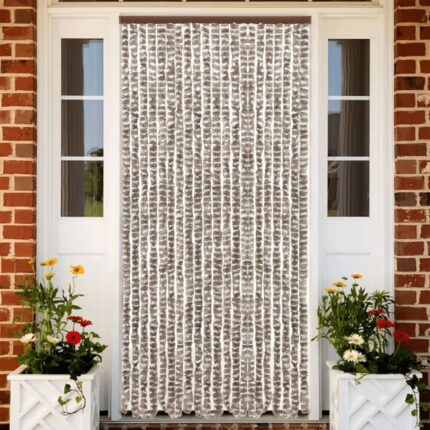 Rideau anti-mouches taupe et blanc 100x200 cm chenille