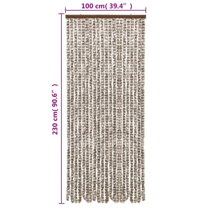 Rideau anti-mouches taupe et blanc 100x230 cm chenille – Image 4