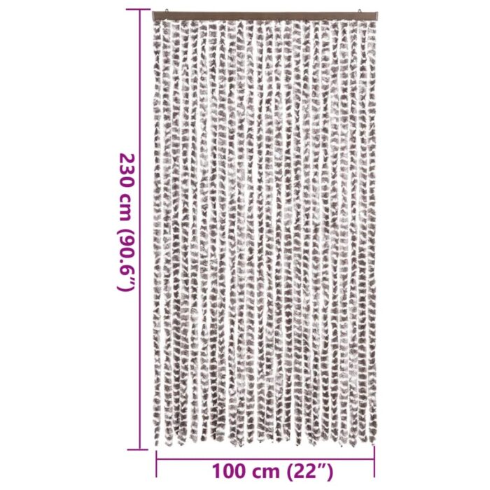 Rideau anti-mouches taupe et blanc 100x230 cm chenille – Image 5