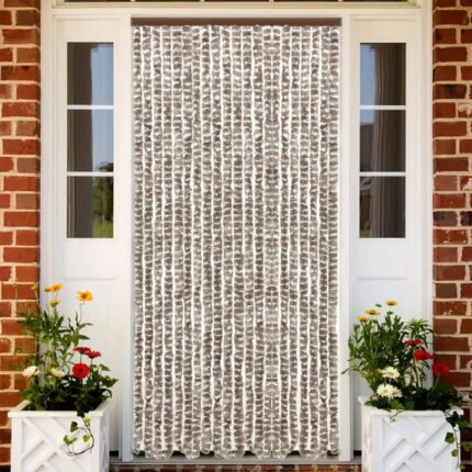 Rideau anti-mouches taupe et blanc 100x230 cm chenille