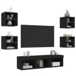 Unités murales TV avec LED 7 pcs noir bois d'ingénierie – Image 2