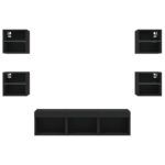 Unités murales TV avec LED 7 pcs noir bois d'ingénierie – Image 4
