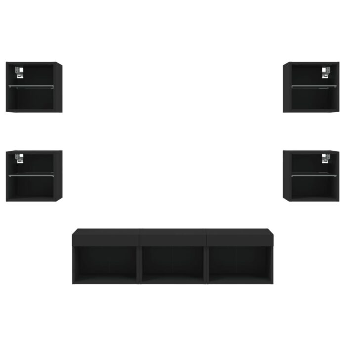 Unités murales TV avec LED 7 pcs noir bois d'ingénierie – Image 4