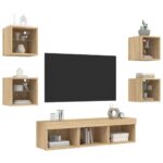 Unités murales TV avec LED 7 pcs chêne sonoma bois d'ingénierie – Image 2