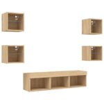 Unités murales TV avec LED 7 pcs chêne sonoma bois d'ingénierie – Image 3