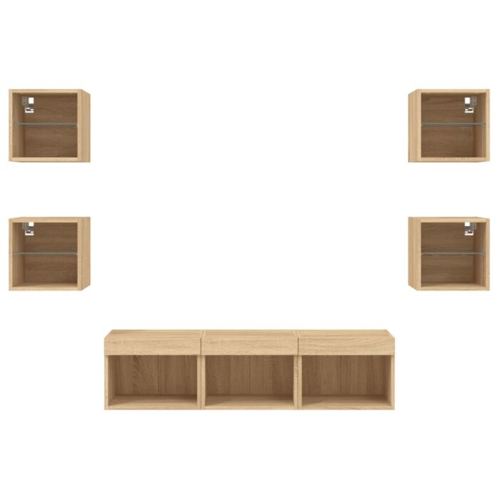 Unités murales TV avec LED 7 pcs chêne sonoma bois d'ingénierie – Image 4