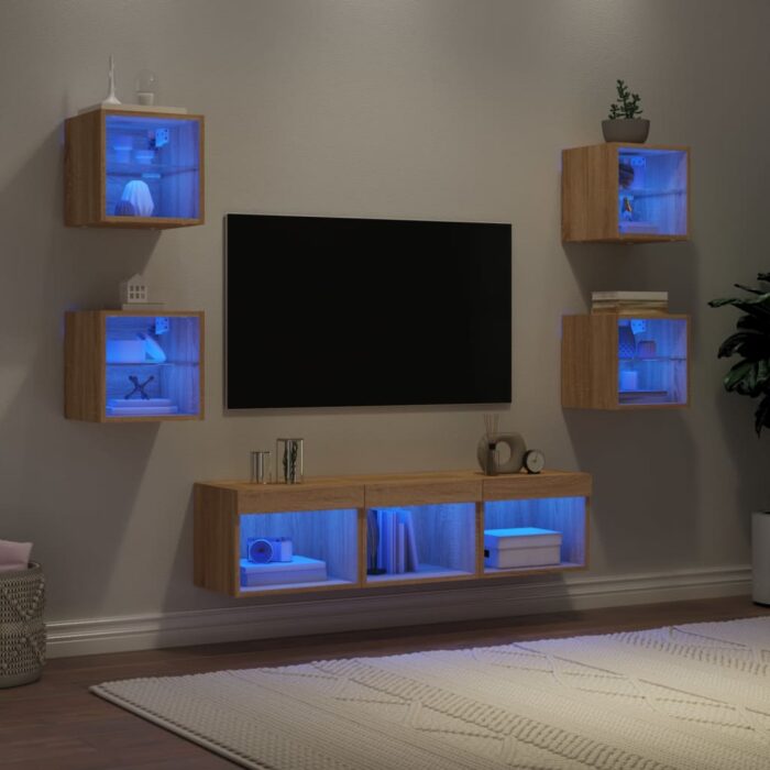 VXL8721012470002_m_en_hd_1.jpg Unités murales TV avec LED 7 pcs chêne sonoma bois d'ingénierie – Image 1