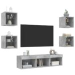 Unités murales TV avec LED 7 pcs gris béton bois d'ingénierie – Image 2