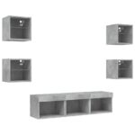 Unités murales TV avec LED 7 pcs gris béton bois d'ingénierie – Image 3