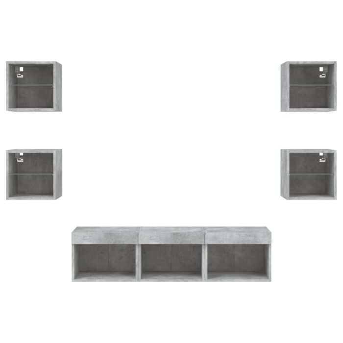 Unités murales TV avec LED 7 pcs gris béton bois d'ingénierie – Image 4