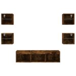 Unités murales TV avec LED 7 pcs chêne fumé bois d'ingénierie – Image 4