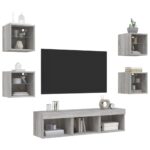 Unités murales TV avec LED 7 pcs gris sonoma bois d'ingénierie – Image 2