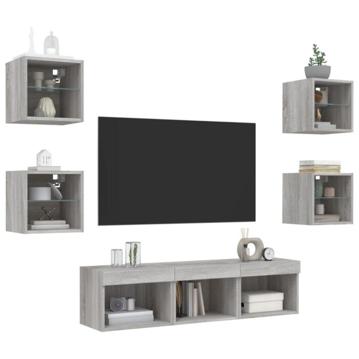 Unités murales TV avec LED 7 pcs gris sonoma bois d'ingénierie – Image 2
