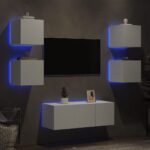 Unités murales TV avec LED 6 pcs blanc bois d'ingénierie – Image 2