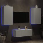 Unités murales TV avec LED 4 pcs blanc bois d'ingénierie – Image 2