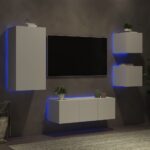 Unités murales TV avec LED 5 pcs blanc bois d'ingénierie – Image 2