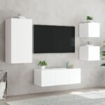 Unités murales TV avec LED 5 pcs blanc bois d'ingénierie – Image 3