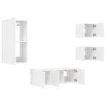 Unités murales TV avec LED 5 pcs blanc bois d'ingénierie – Image 4