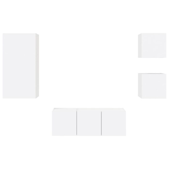 Unités murales TV avec LED 5 pcs blanc bois d'ingénierie – Image 5