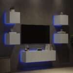 Meuble TV muraux 5 pcs avec lumières LED blanc – Image 2