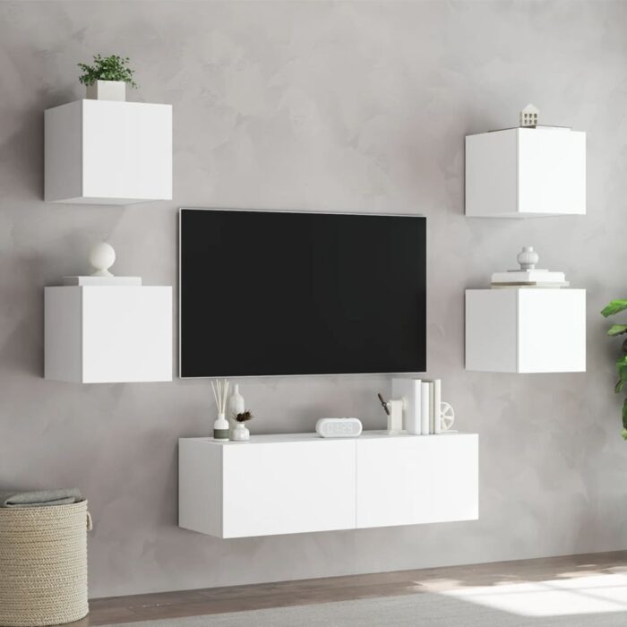 Meuble TV muraux 5 pcs avec lumières LED blanc – Image 3