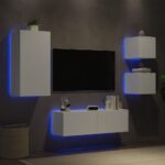 Meuble TV muraux 4 pcs avec lumières LED blanc – Image 2