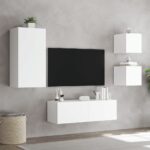 Meuble TV muraux 4 pcs avec lumières LED blanc – Image 3