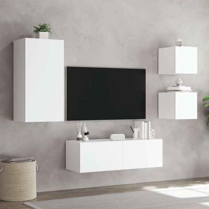 Meuble TV muraux 4 pcs avec lumières LED blanc – Image 3