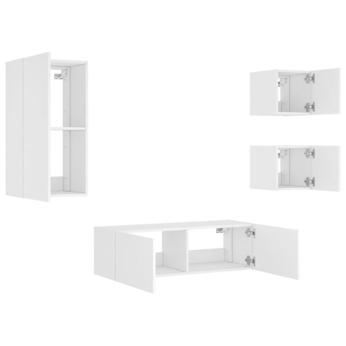 Meuble TV muraux 4 pcs avec lumières LED blanc – Image 4