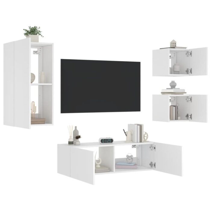 Meuble TV muraux 4 pcs avec lumières LED blanc – Image 1