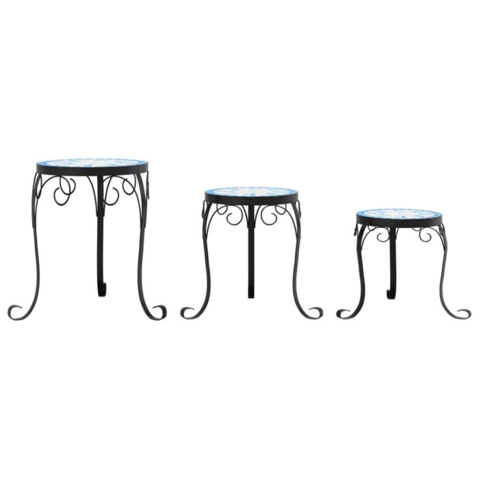 Supports pour plantes 3 pcs bleu et blanc céramique – Image 2