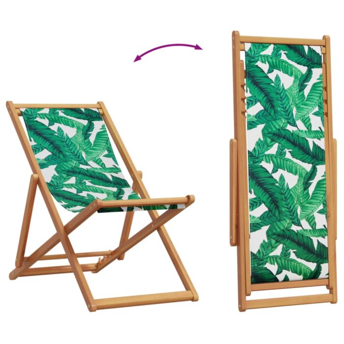 Chaise pliable plage motif de feuilles bois d'eucalyptus/tissu – Image 5