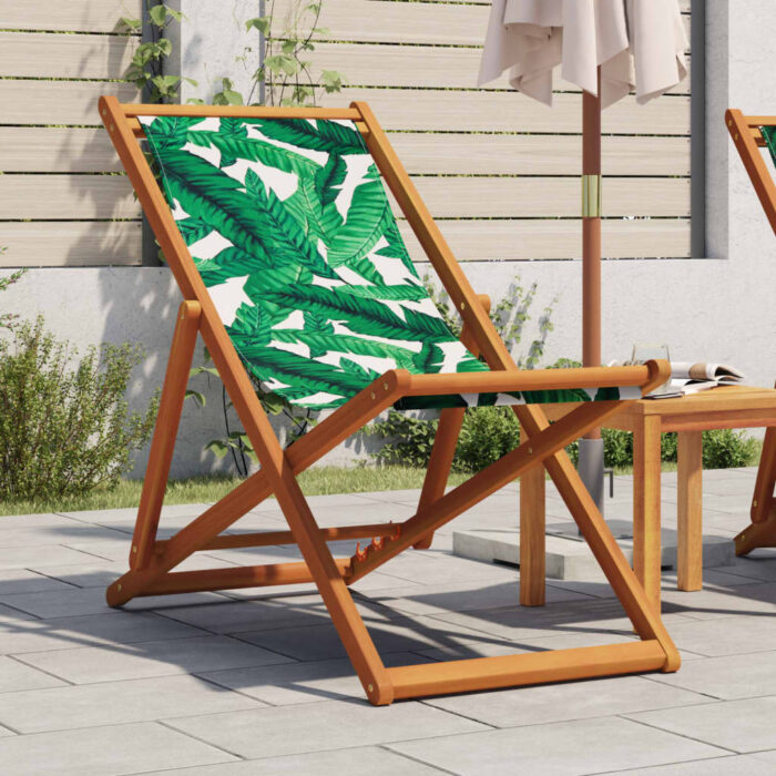 Chaise pliable plage motif de feuilles bois d'eucalyptus/tissu – Image 1
