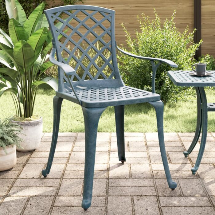 Chaises de jardin lot de 2 vert aluminium coulé – Image 1