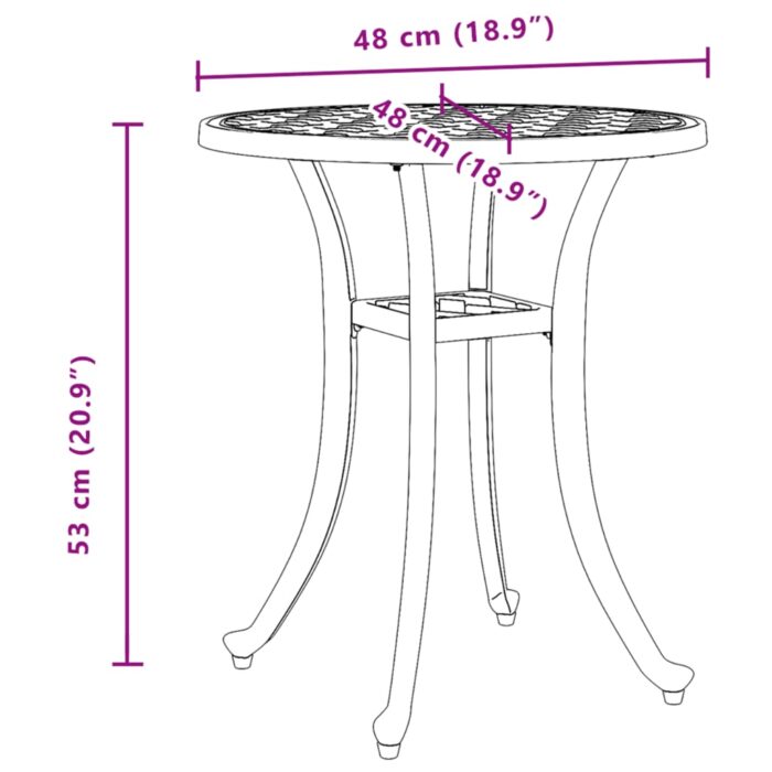 Table de jardin bronze Ø48x53 cm aluminium coulé – Image 9